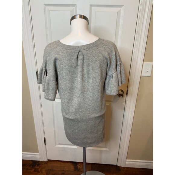 BCBG Max Azria Gray Lambs Wool V-Neck Ruffle Long Sweater, Size XS - Picture 4 of 5